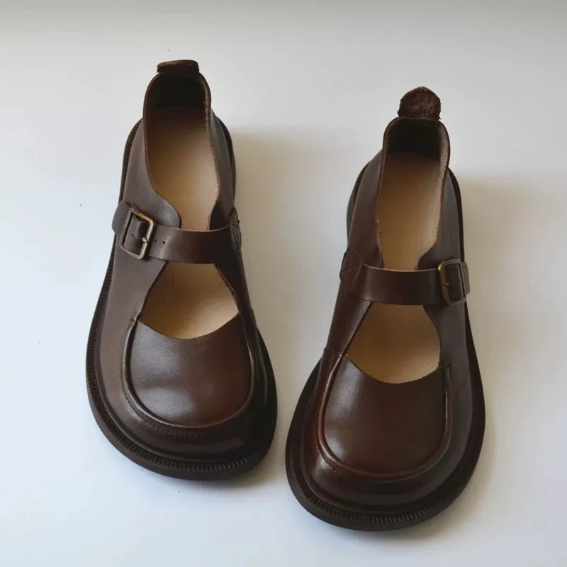 First floor leather retro Mary Jane high-heeled shoes - Women's student leather single shoes
