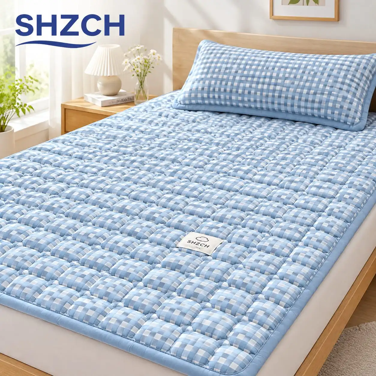 Quilted Cotton Mattress Pad Breathable Non Slip Thin Mattress Topper with Elastic Straps for Dormitory Home Bedding Protector