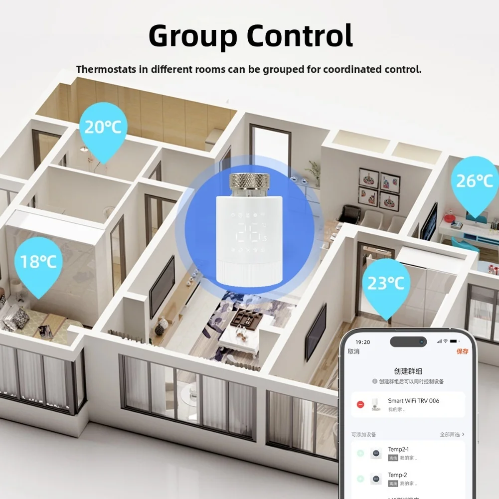 

For Tuya For Zigbee WIFI Smart Thermostat TRV Valve with Voice Control and Automatic Safety Shutoff Protection