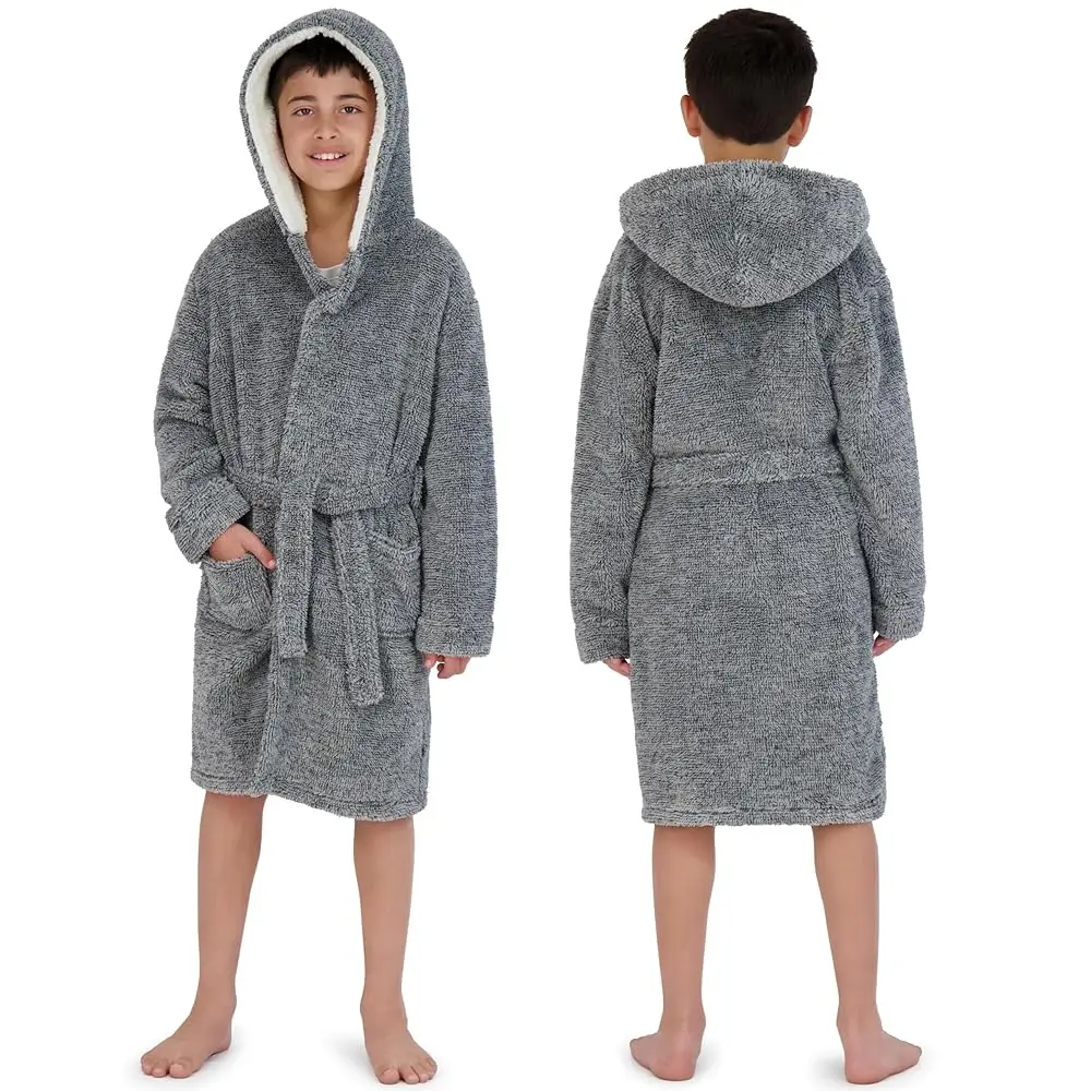 Hooded Plush Robe For Boys- Fluffy Winter PJ Robe With Pockets, Hoodie & Belt- Boys And Teens Ultra-Soft Bathrobe