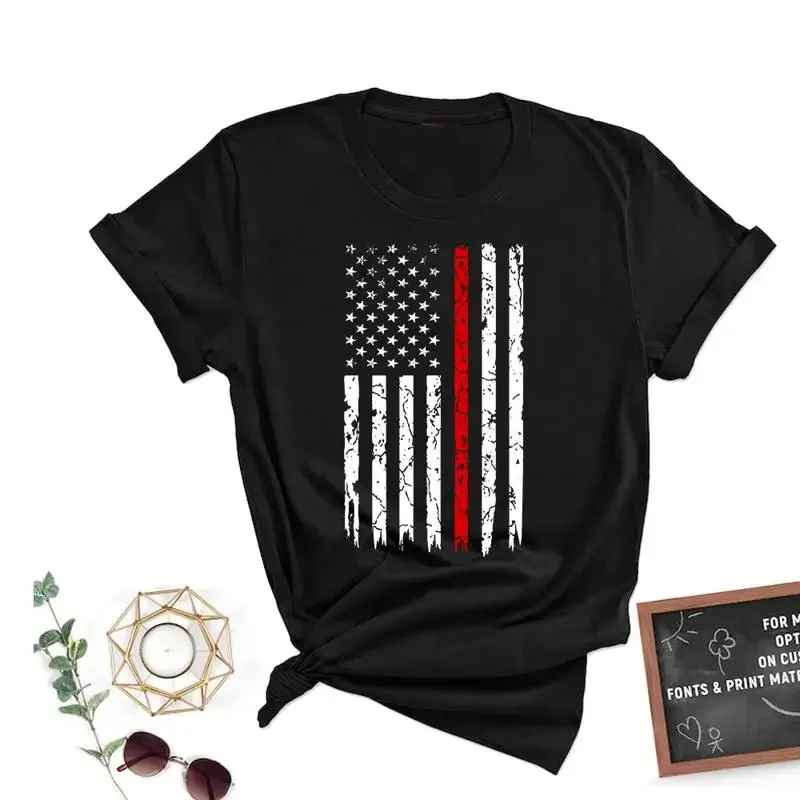 Mens American Flag Thin Red Line T Shirt Firefighter First Responder Tee Shirt