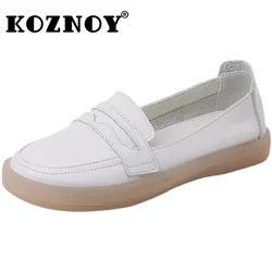 Koznoy 2.5cm Genuine Leather Comfy Oxfords Summer Ladies Soft Soled Moccasin Luxury Shallow Flats Ethnic Woman Elegance Shoes