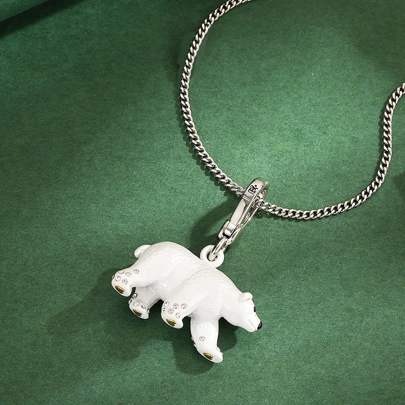 

1Pc Diamond Enamel Glaze Polar Bear Pendant, Animal Design Necklace, Charms Jewelry Keychain Sweater Chain Birthday Decor Gifts