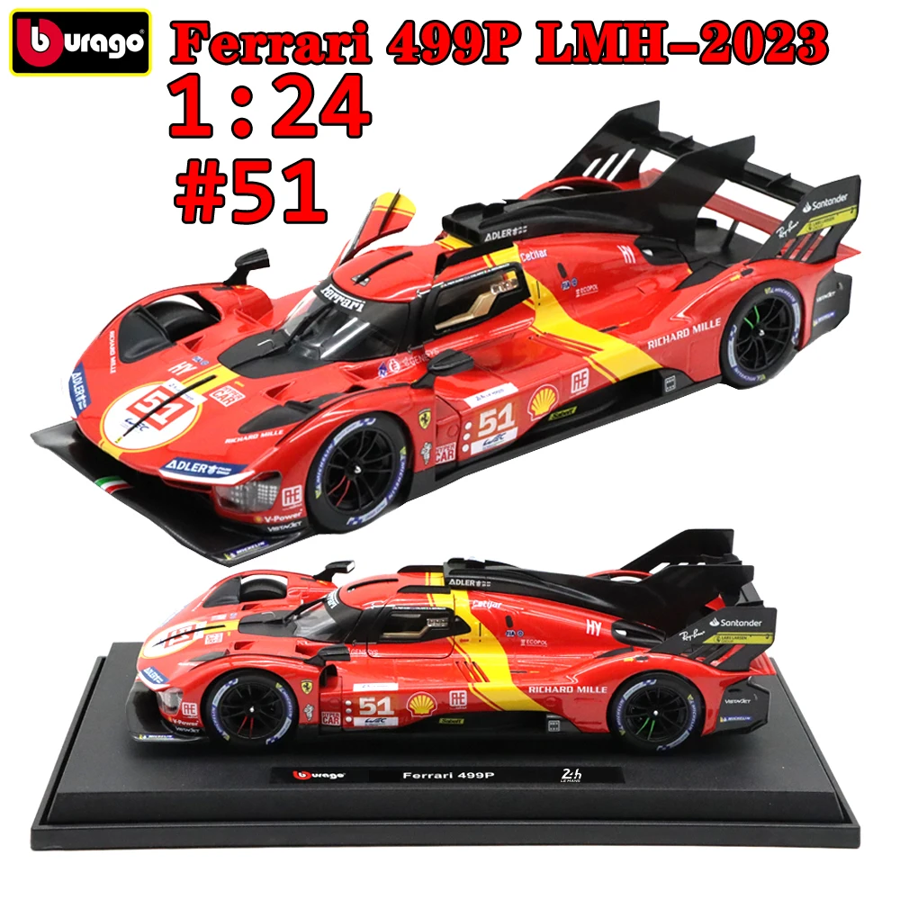 1/24 Ferrari 499P Hypercar 2023 Le Mans Champion Ferrari 499P Racing Bburago Diecast Alloy Cars Open Doors For Adults