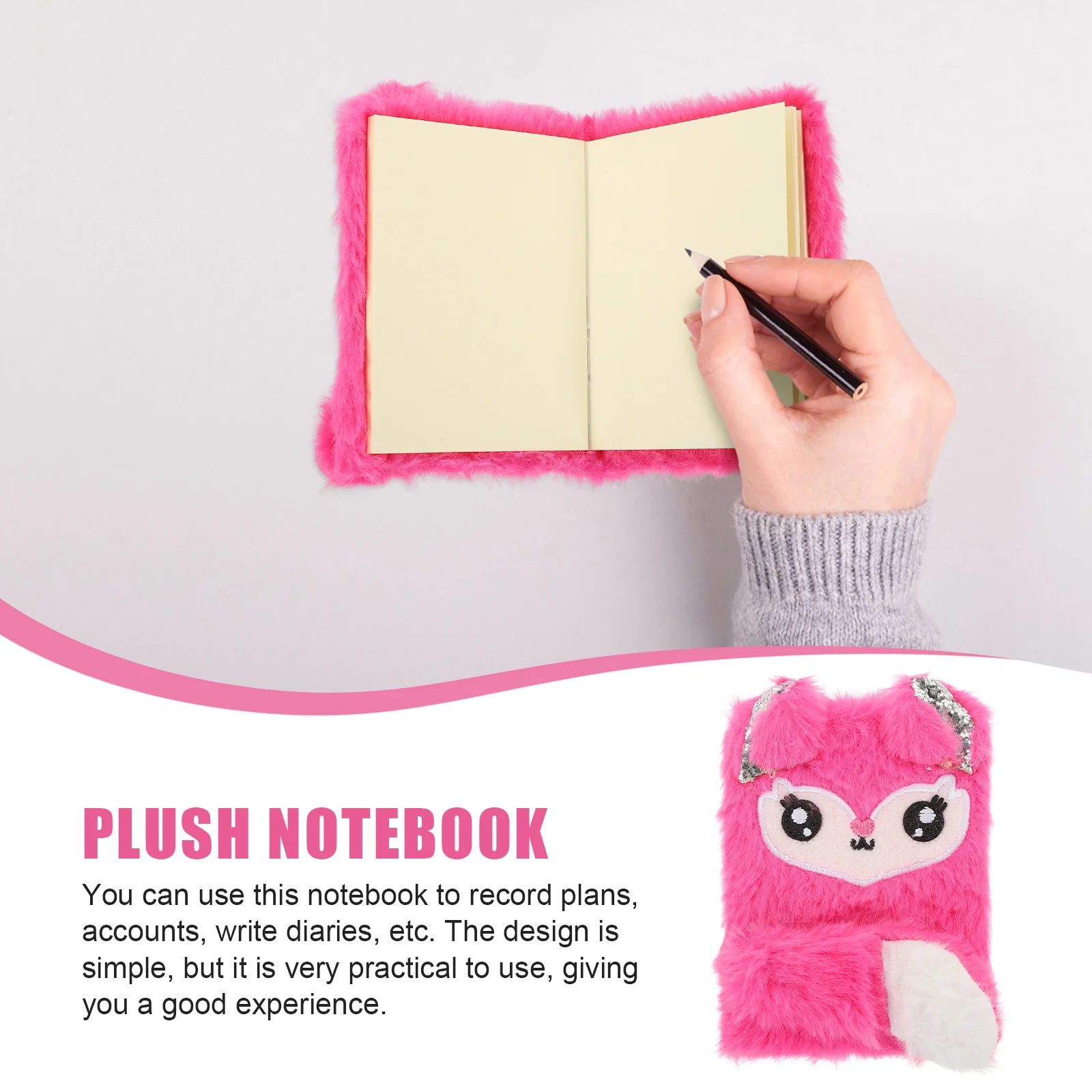 Animale Fluffy Journal Mini Notebook Ragazza Diario multifunzione Bambino Peluche Segreto