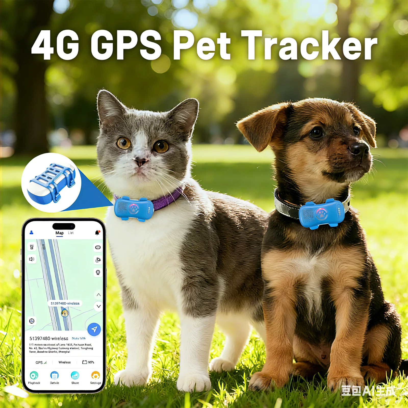 

4G GPS Pet Tracker Light/Sound Search Real - Time Positioning Anti - Lost Device For Cat Dog With Paid App Just $0.19 Per Day