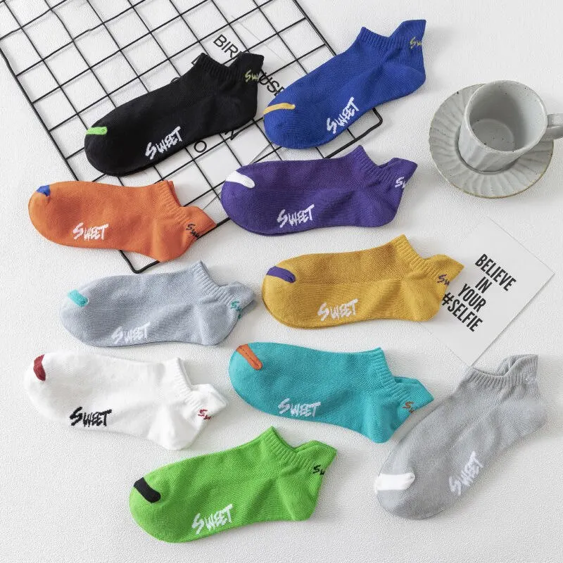 5 Pairs New Summer Cotton Men\'s Socks Short Thin Casual Mesh Breathable Boat Socks Fashion Comfortable Street Style Sockke Gift