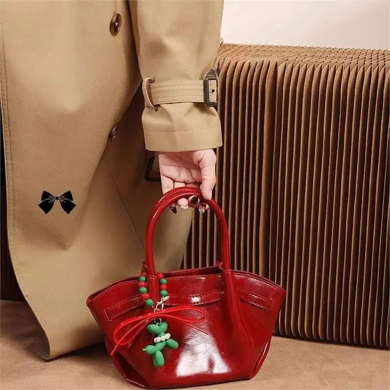 Women New Summer Christmas Puppy Print Unique Design Red Luxe Wedding Top Handle Crossbody Dumpling Bag Daily