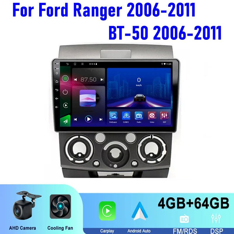 

Wireless Carplay Apple Android 13 Auto Head Unit Car Radio 9" For Ford Ranger/BT-50 2006-2011 Reversing Image GPS Navi BT 4+64GB