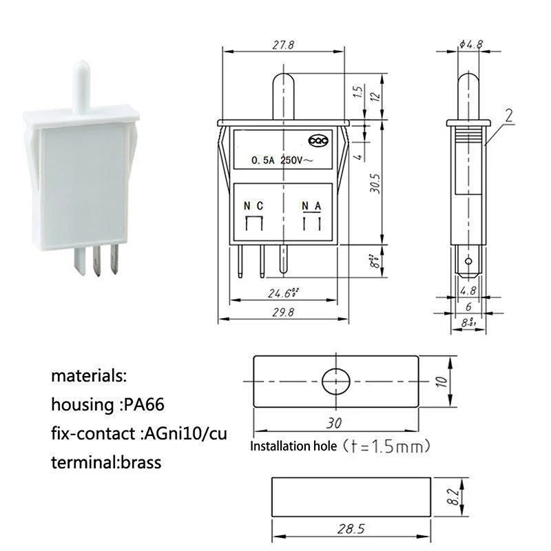 1 шт. переключатель двери холодильника, совместимый с переключателем света холодильника с морозильной камерой