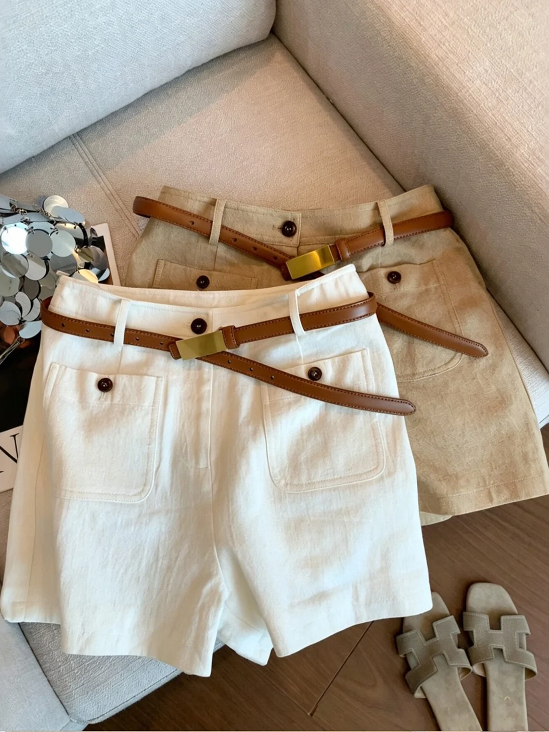 

2026 New Style Women's Casual Button Shorts Thin Cotton Straight Leg Pants High Waist Comfortable Breathable Summer Outerwear