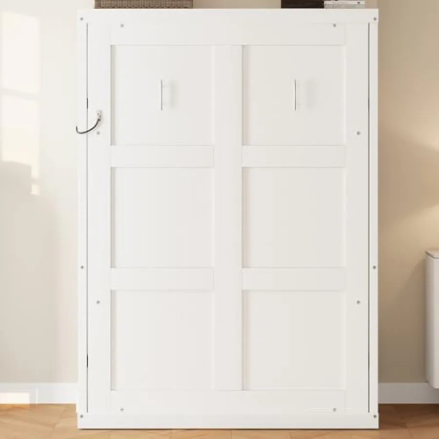 

Twin Farmhouse Murphy Bed, Solid Wood Folding Vertical Murphy Wall Bed Cabinet for Bedroom Office, Space-Saving Twin, White