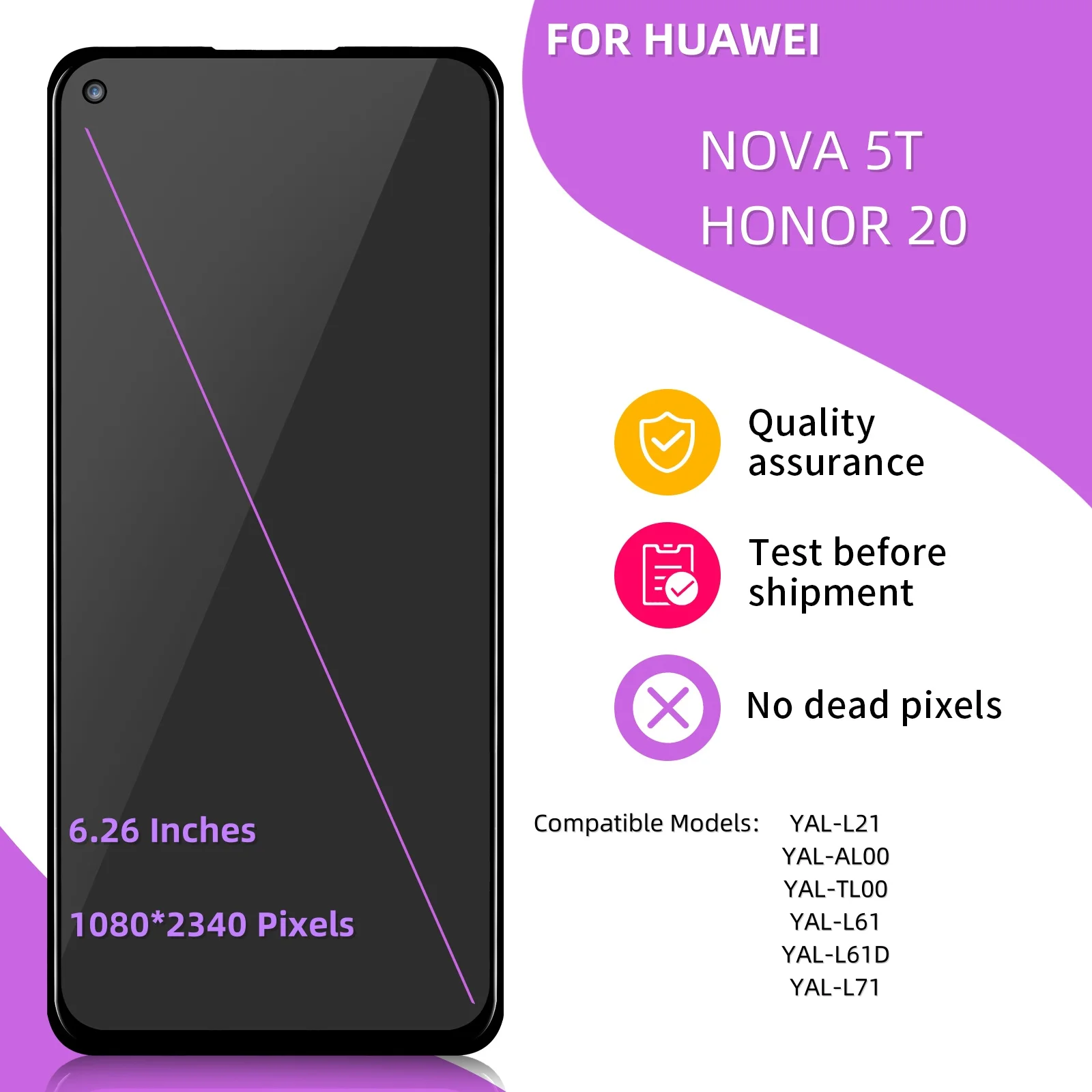 ЖК-дисплей для HUAWEI Nova 5T 6,26 ''для оригинального Honor 20 YAL-L21 L61 L71 L61D, сенсорный экран, дигитайзер, замена экрана телефона