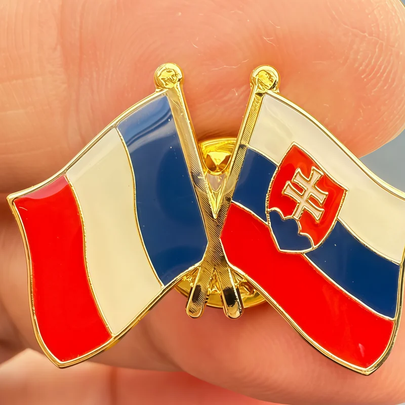 France & Slovakia Flag Metal Soft Enamel Lapel Badge Pins Brooches