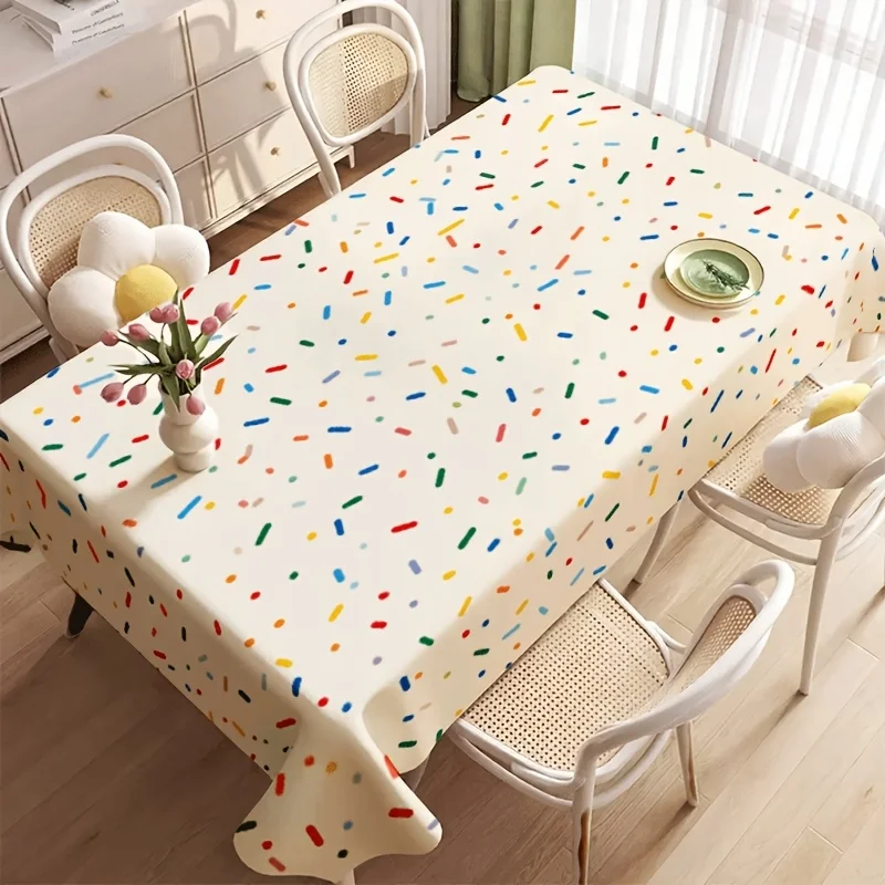 Color Sprinkle Tablecloth, Cream Base With Bright Candy Dot Print, Rectangular Table Cover for Kids Birthday Party Table Decor