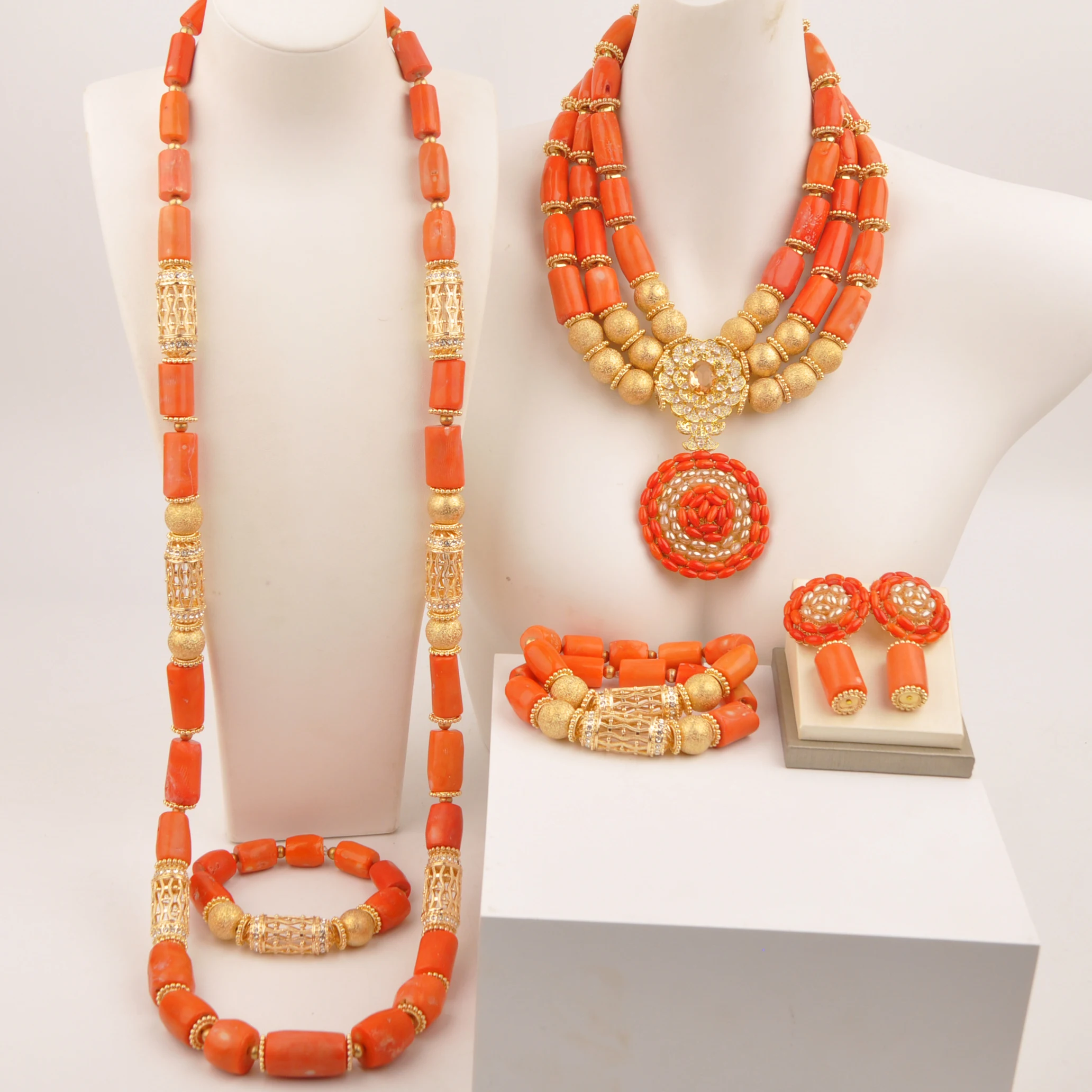 Natural Coral Orange Wedding jewelry set Wedding jewelry necklace Africa Nigeria jewelry set