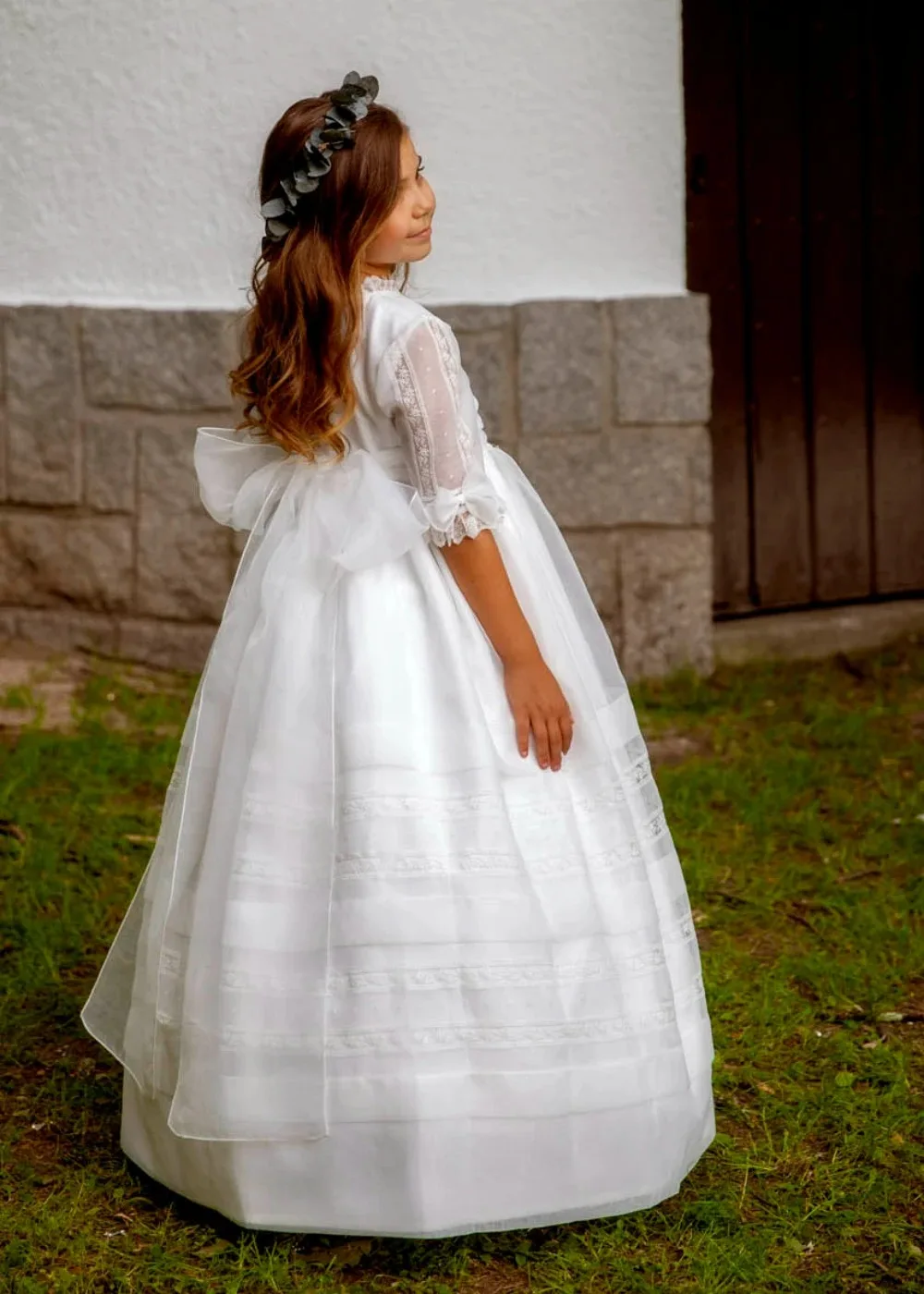 Abiti da ragazza di fiore bianchi per matrimonio con fiocchi mezze maniche Abiti da prima comunione per banchetti di compleanno per bambina personalizzati