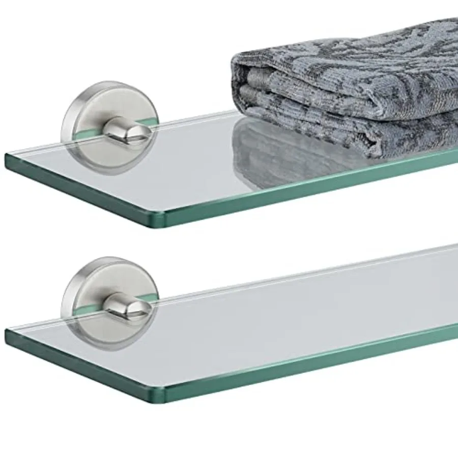 

Bathroom Glass Shelf, Tempered Glass Shower Storage by 5, 304 Stainless Steel Finish Wall Mount,,TGS0L0-BN-P