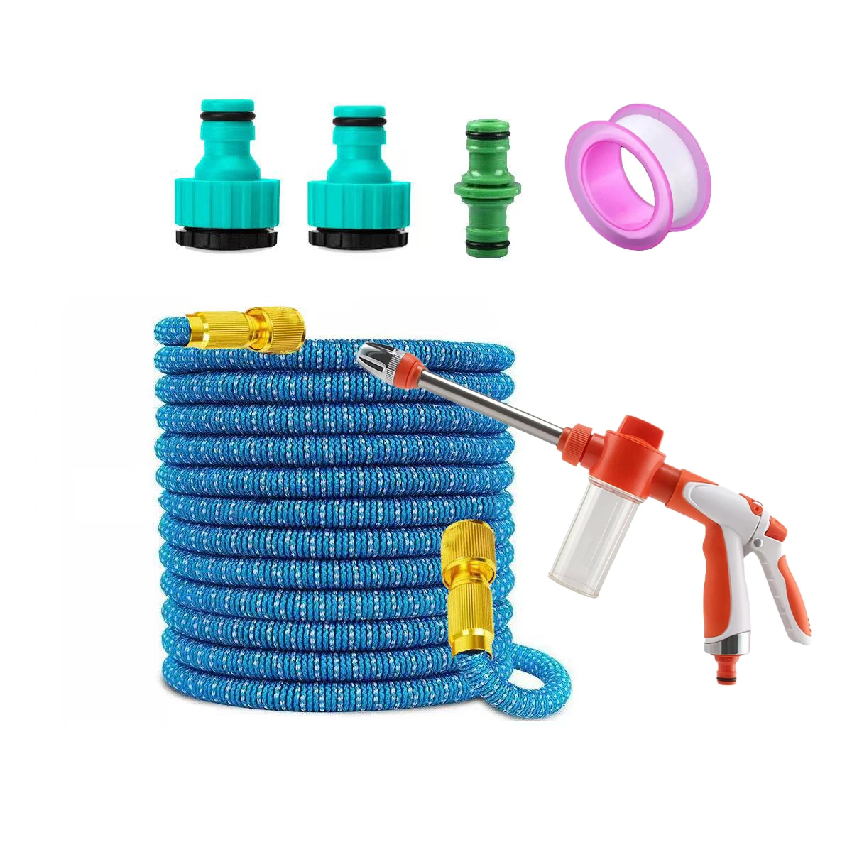 25-100FT Expandable Garden Hose Kit, High Pressure Long Rod Water Spray Gun with Soap Bottle, Magic Flexible Retractable Water P