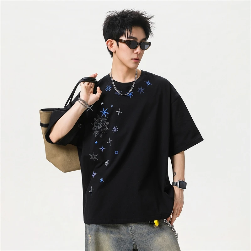 Oversized Snowflake Men's  T Shirt Casual Loose Crew Neck Short Sleeve Tee Streetwear Fashion Top Summer 5CNO
