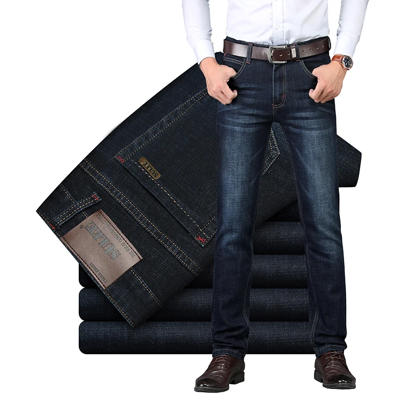 

SULEE Brand Since 2013 Mens Business Trendy Stretch Blue Black Denim Men Slim Fit Casual Jeans Trousers Pants