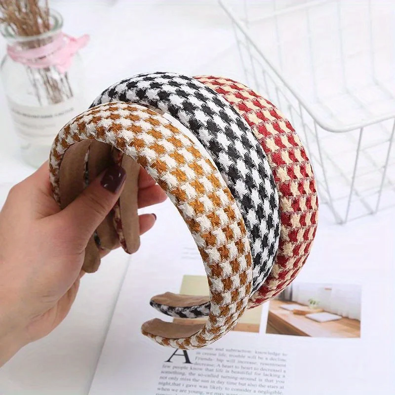 

Classic Houndstooth Plaid Sponge Headbands Wide Non-slip Hairbands for Girls Ladies Hair Hoops Women Fashion Hair Accessories