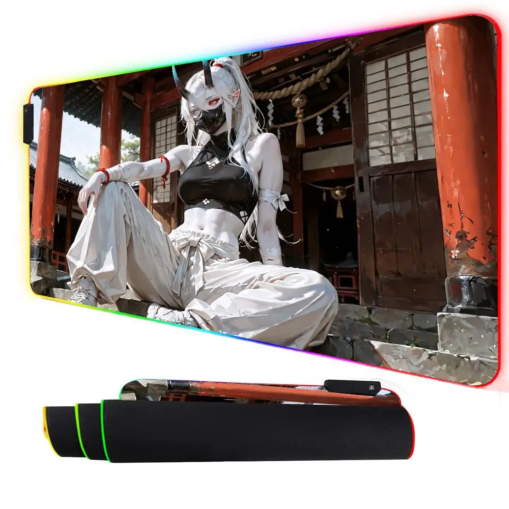 

RGB коврик для мыши сексуальный женский самурай аниме игровой коврик резиновый противоскользящий настольный коврик светодиодное свечение игровая клавиатура коврик для мыши ПК аксессуары
