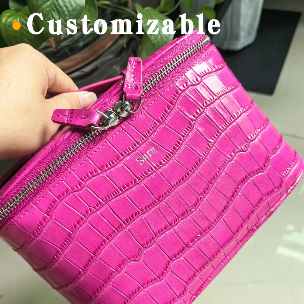 Neue Rosenrote Echte Krokodilleder-Textur Kosmetiktasche Große Kapazität Reise-Tragbare Handtasche Organizer Make-up-Tasche Etui – Detail 2