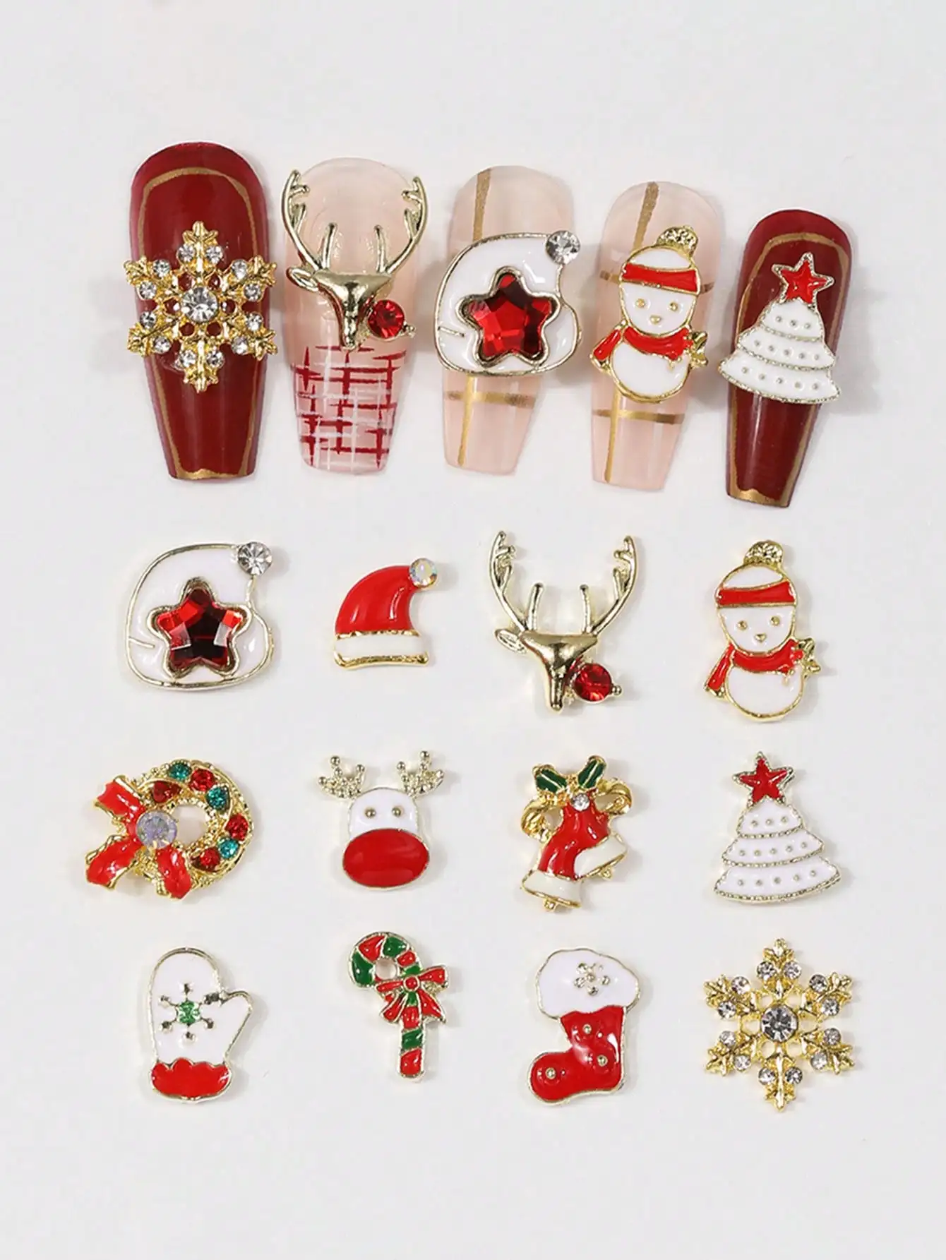 60PCS 3D Navidad aleación de oro encantos de uñas diamantes de imitación Navidad decoración de uñas