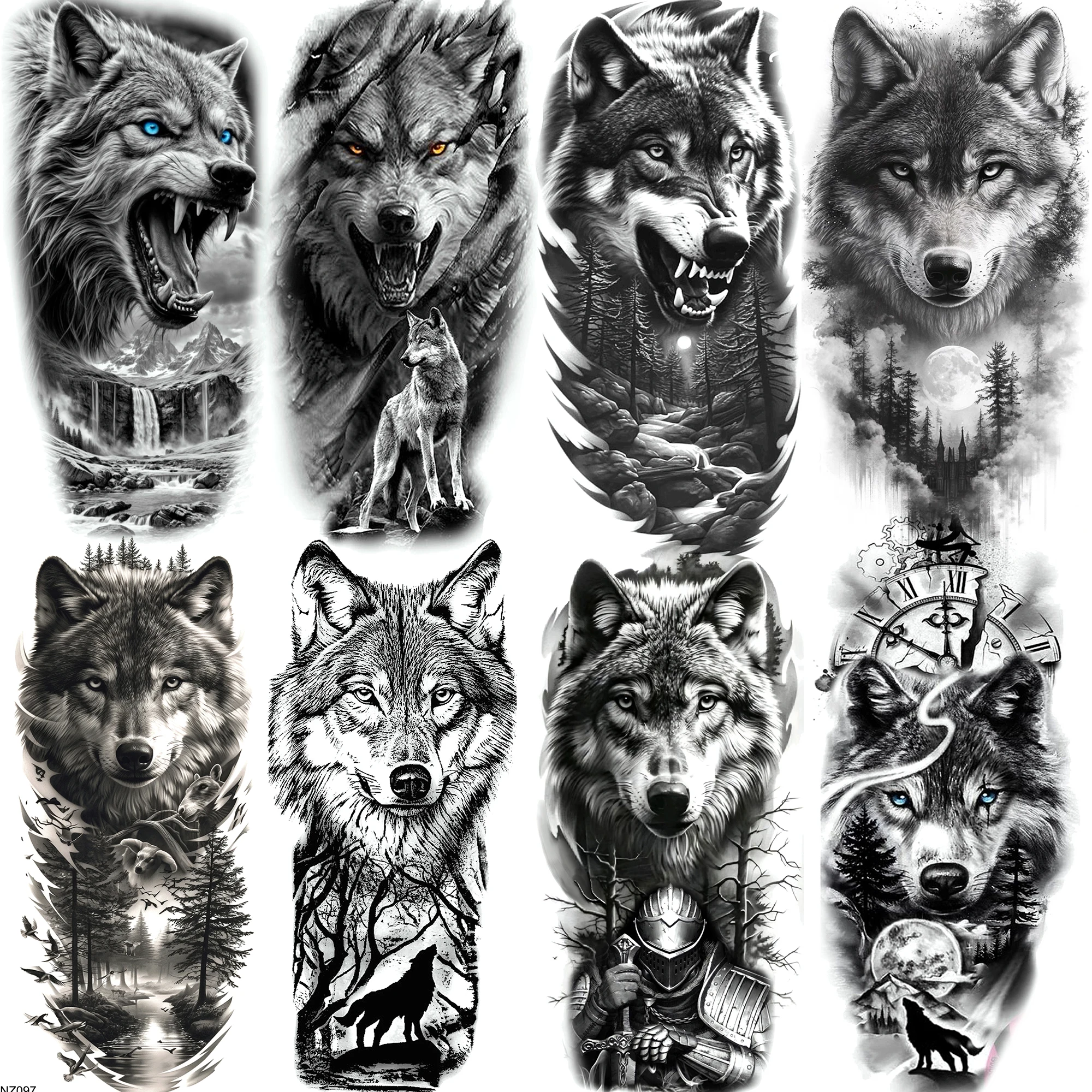 

1 Sheet Cool Forest Tribal Wolf Temporary Tattoos For Men Women Realistic Fake Tattoos Waterproof Long Lasting 3D Tatoo Stickers