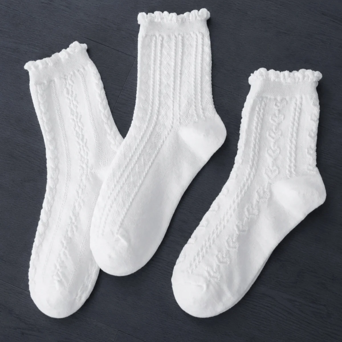 3/6 Pairs of Multi-Colored Women's Mid-Calf Socks, White Ruffled Edge Knit Breathable Versatile Student Slouch Socks, Lolita Style, Suitable for Pairing with Small Leather Shoes, Comfortable, Breathable, Moisture-Wicki