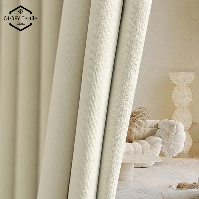 

Cream White Velvet Curtains for Living Room Bedroom French Chenille Blackout Modern Simple Luxury Tulle Custom Window Decor