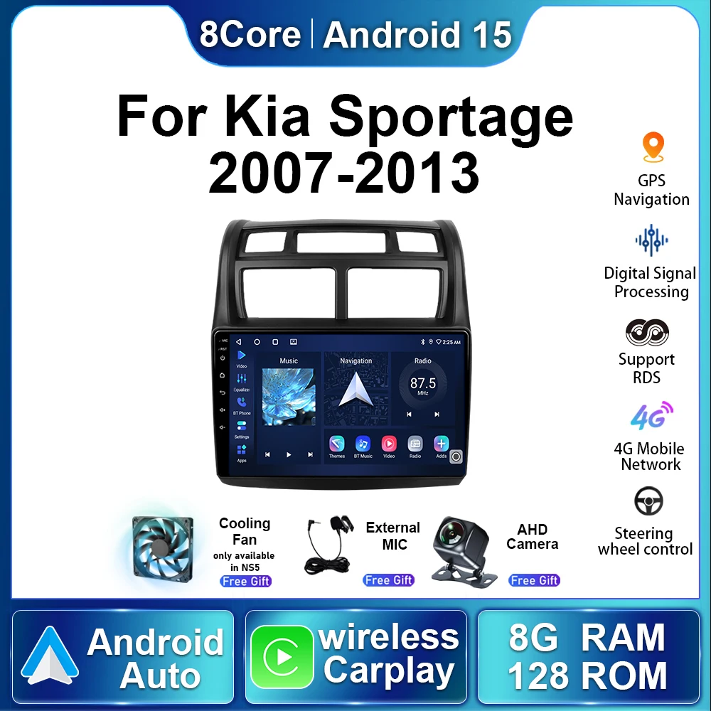 For KIA Sportage 2007 - 2013 Android15 Autoradio Multimedia Video Player Stereo Wireless Carplay Car Electronics Navigation GPS