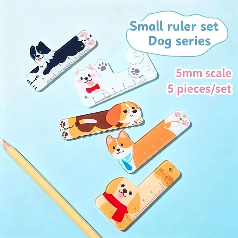 5PCS Cute 5cm Cartoon Animal Rulers Creative Paw Portable Cat Dog Mini Ruler Stationery Pendant Ruler Stationery Toys