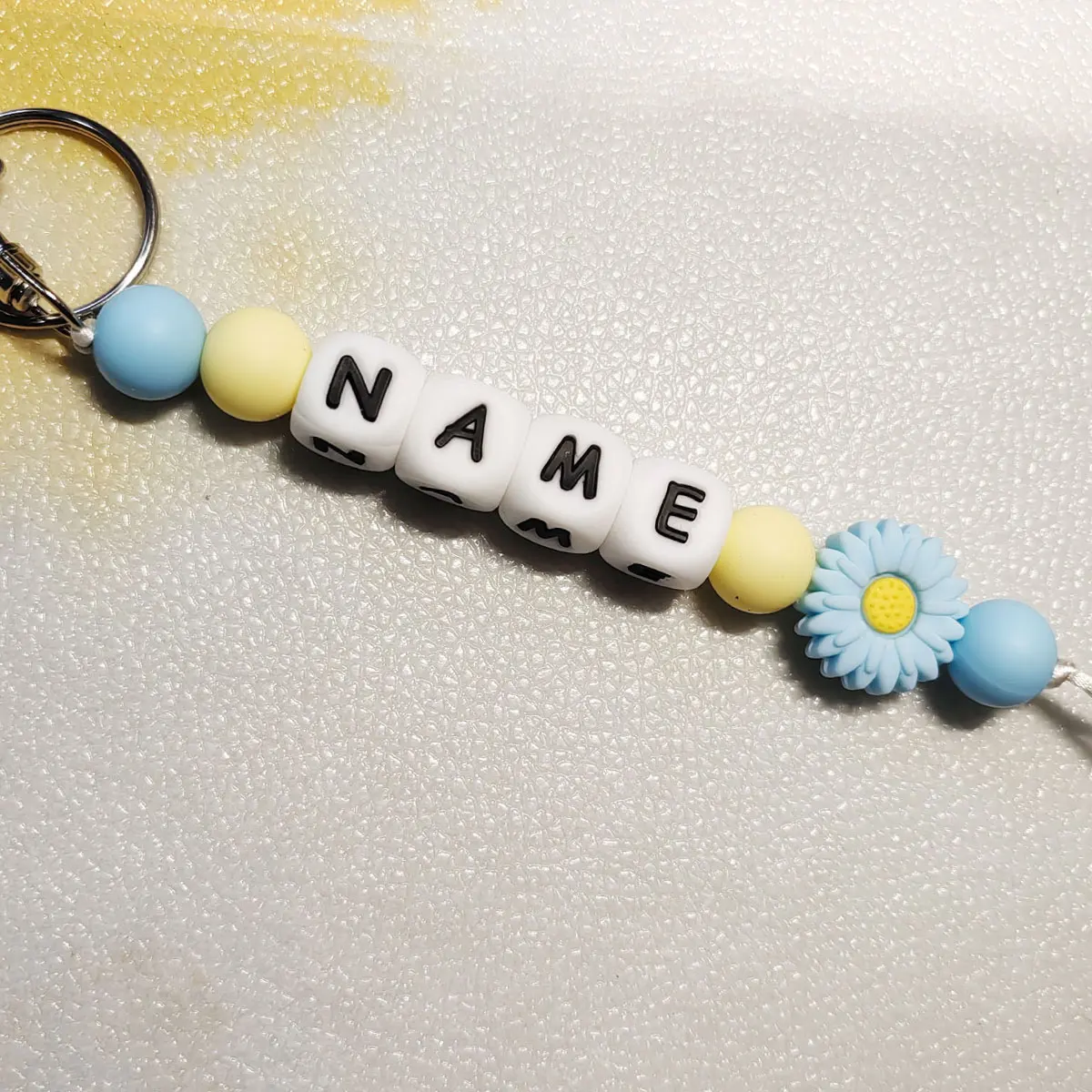 Personalized Custom Daisy Silicone Keychain, Beaded Bag Charm