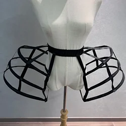 Classic Black Rococo Crinoline Waistband Front Cut Hollow Cage Pannier 3 Hoops Petticoats Ballgown Short Underskirt