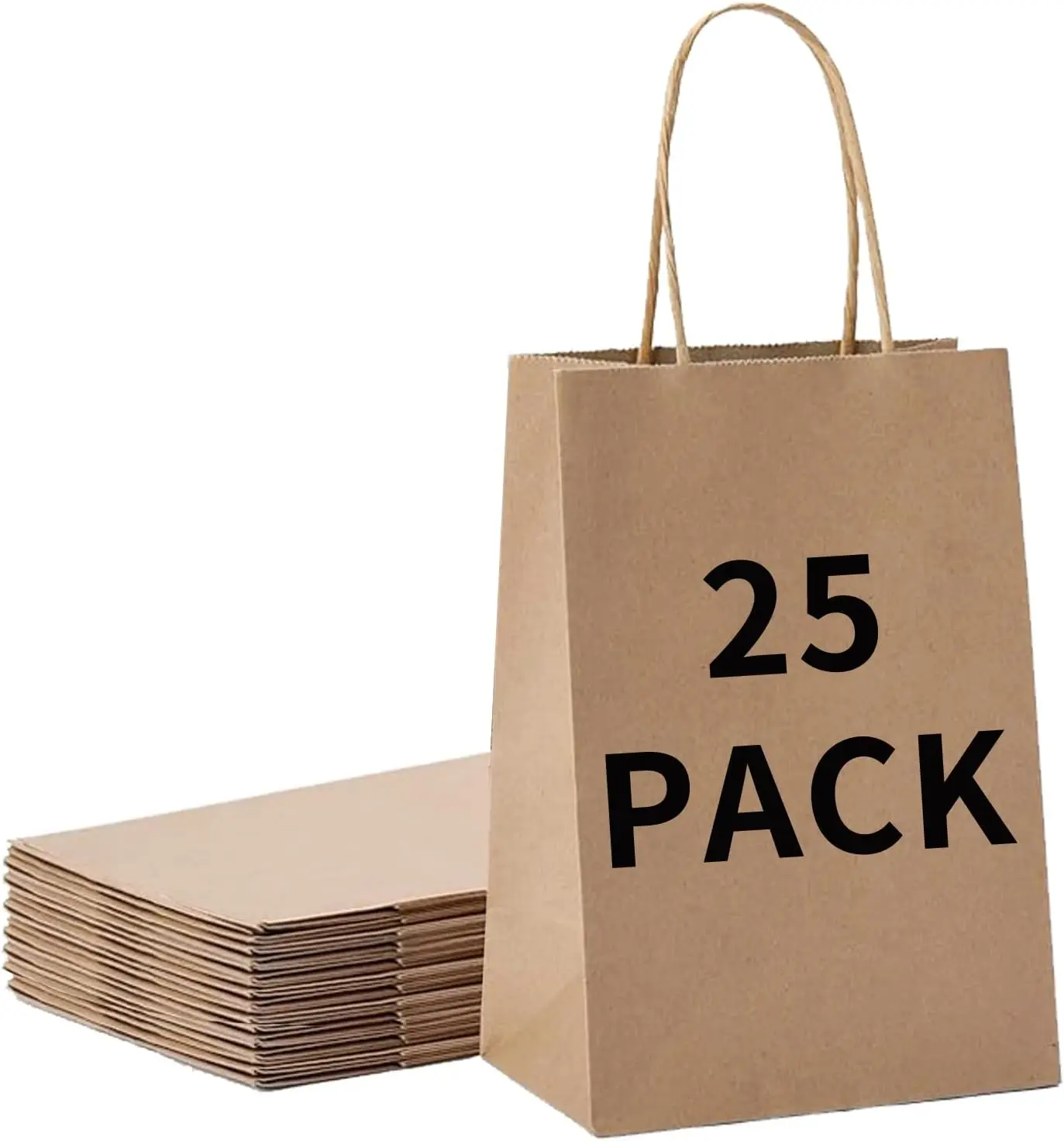

BOX 25 Pcs Medium 8.25x4.3x10.6 Inch Brown Kraft Paper Gift Bags with Handles for Bulk Wedding, Party Favors, Grocery, Shopping,