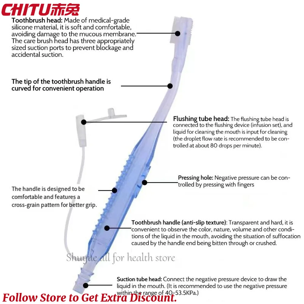 Negative pressure flushing toothbrush for bedridden paralyzed patients care Medical Suctioning oral care suction catheter