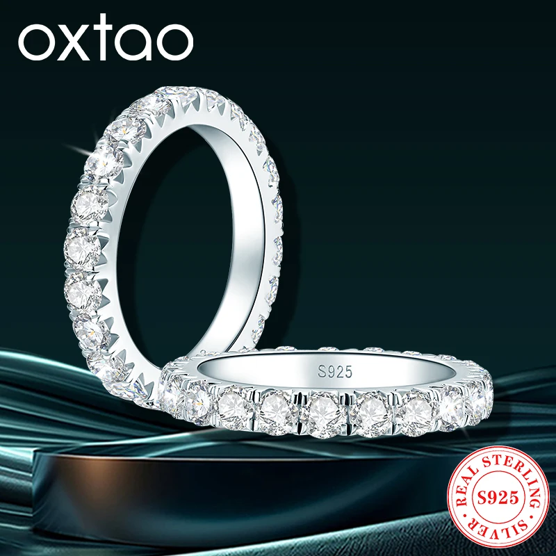 

OXTAO 3.0mm Zircon Diamond Ring for Women Sparkling Wedding Eternity Bands 100% S925 Sterling Silver Jewelry Classic Rings Gift