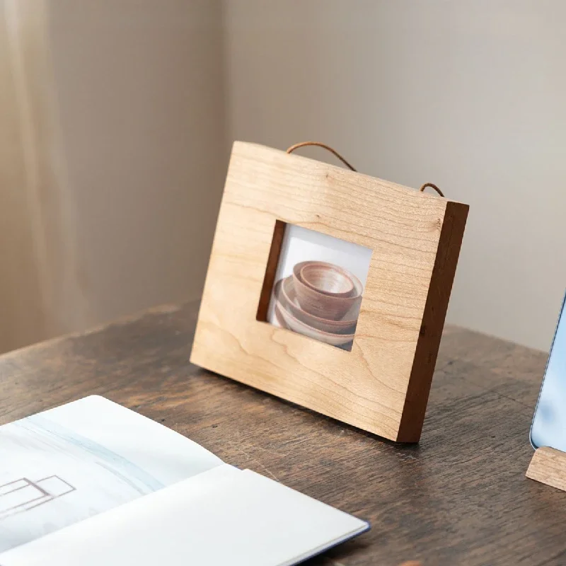 Handmade Geometric Photo Frame Wooden Desktop Photo Frame Black Walnut Cherry Wood Mounted Picture Frame Photo Setting