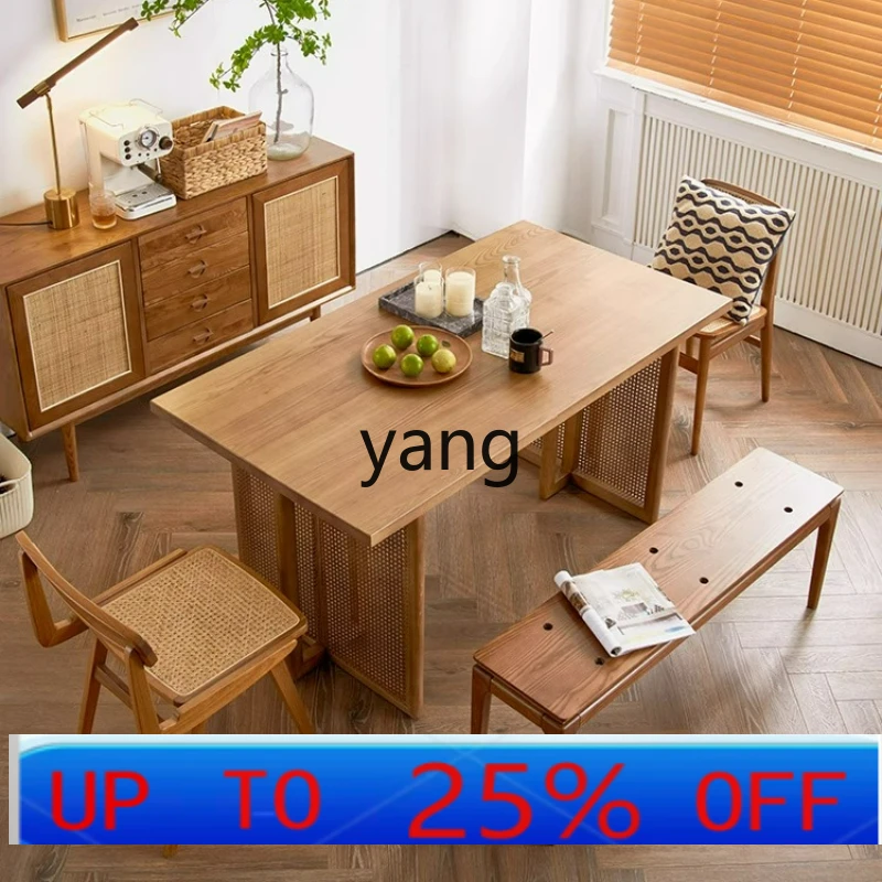 LTT rattan solid wood dining table small apartment Nordic simple tea table dining table and chair combination