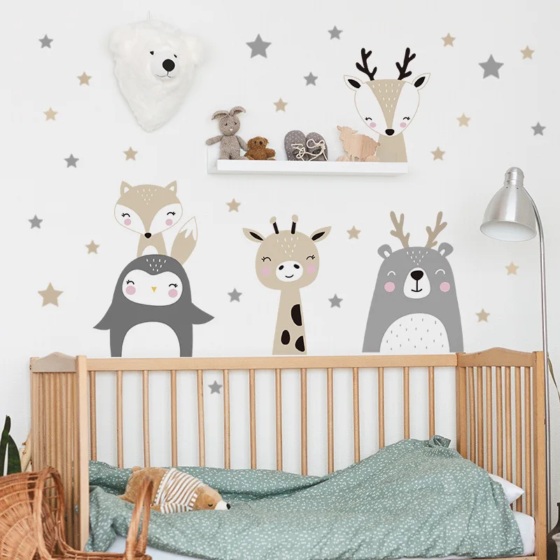 Nordic Cartoon Animals Rainbow Wall Stickers for Children Kids Rooms Girls Boys Baby Room Bedroom Decoration Nursery Wallpaper