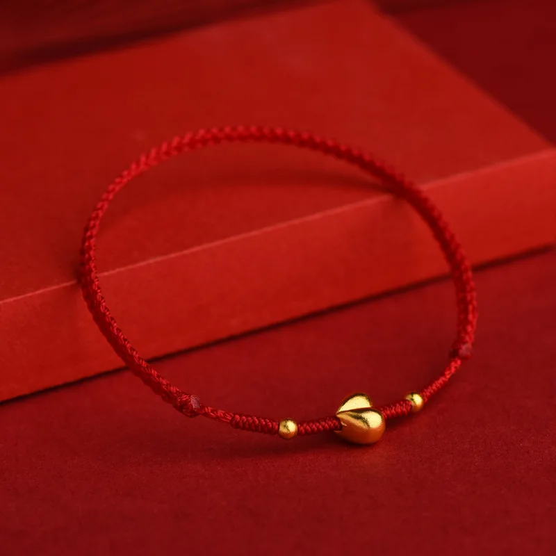 Handmade Cute Peach Heart Bracelet Golden Lucky Red Rope Bangle Women Lovers' Best Friendship Bracelet Size Adjustable Accessori
