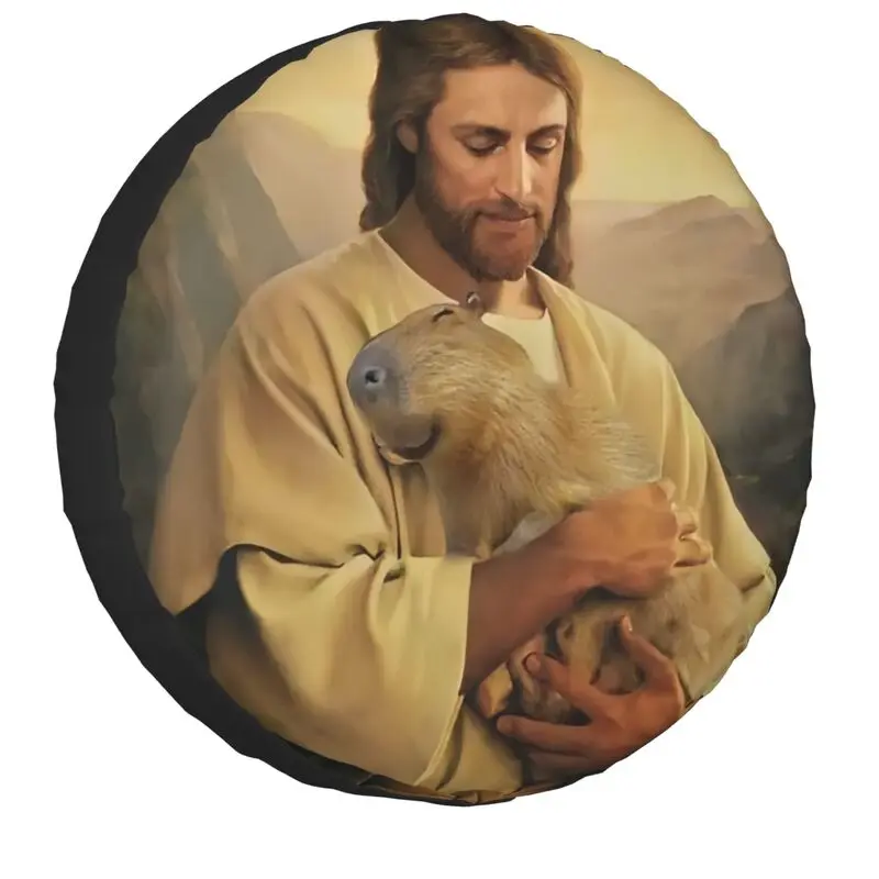 

Custom Jesus And Capybara Spare Tire Cover for Toyota Suzuki Jeep RV SUV Camper Car Wheel Protector Covers 14" 15" 16" 17" Inch