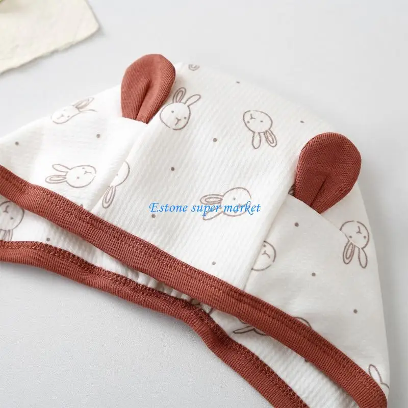 090B غطاء رأس واقي لحديثي الولادة من القماش المريح قبعة الجنين قابلة للتمدد للطفل من 0 إلى 5 أشهر أغطية رأس مريحة #3