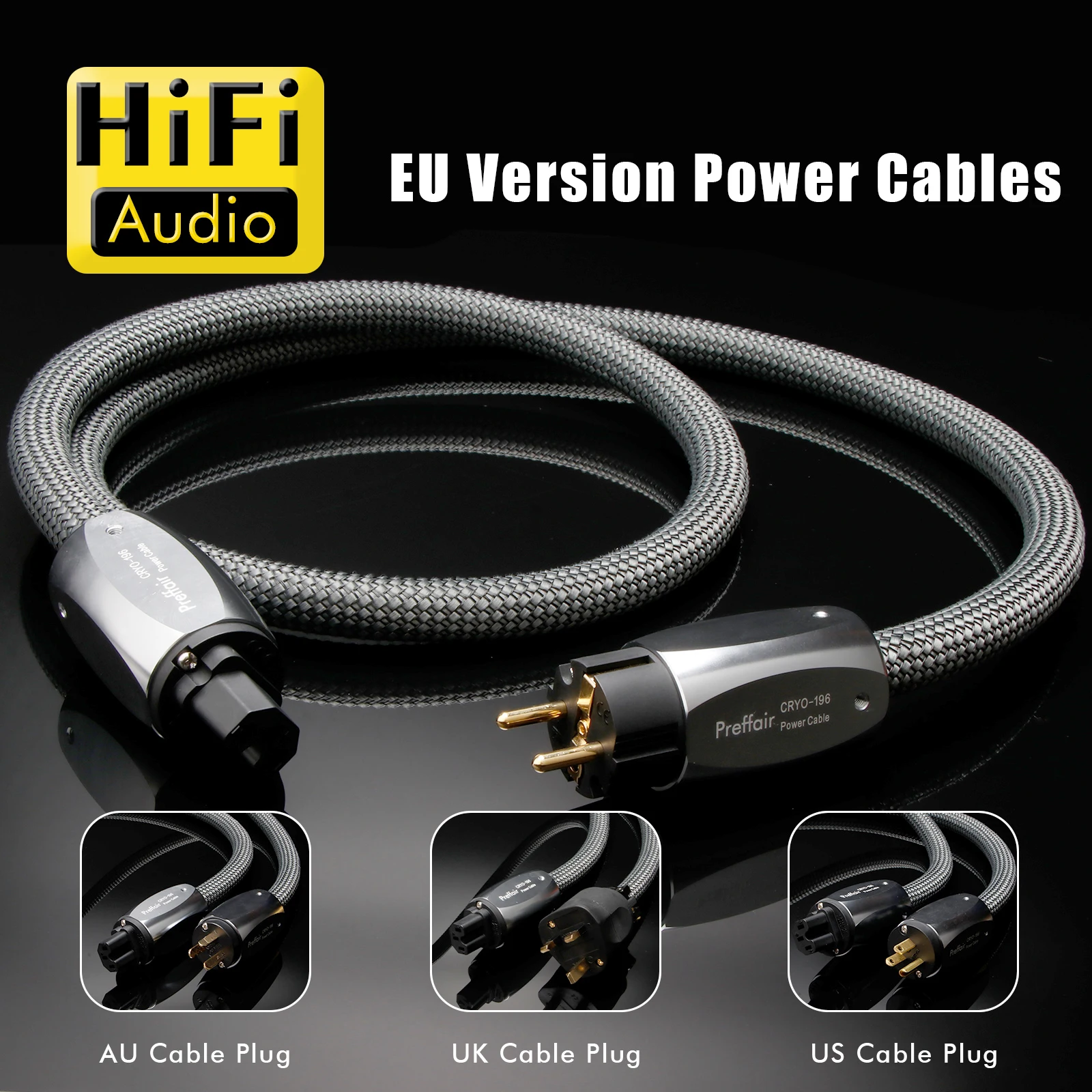HIFI CRYO196 Power Cable US/EU/AU Audiophile Power Cord for Amplifer CD Player EU Power Line Green Braid Hifi Power Cable