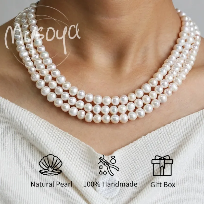 

MYSOYA ожерелье из белого пресноводного жемчуга в стиле ретро 6-7 мм с подарочной коробкой для нее/его дня рождения/свадьбы/Рождества/Нового года/День Благодарения