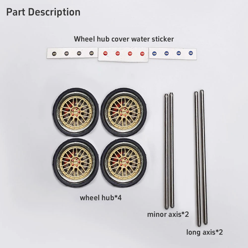 1/64 BBS LM Alloy Model Wheels 10.8mm with Silver/Red Rivets & Rubber Tires for MINIGT Diecast Model Car view 4