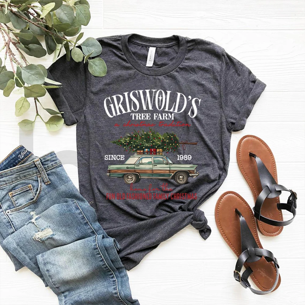 Griswold Kerstboom Boerderij T-shirt jaren '90 Kerst Film Shirt Bijpassende Familie Vakantie Tees Retro Vrolijk Kerstfeest Tshirt Tops