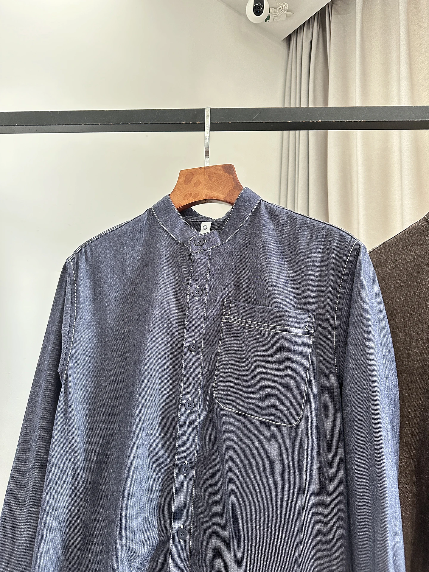 American Retro Style Long Sleeve Men's Casual Shirt Breathable Commute Polyester Cotton Blend Denim Stand Collar Coat
